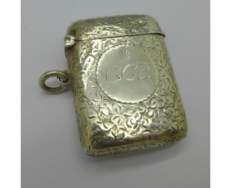 A Victorian silver vesta case, bears initials, Birmingham 1898