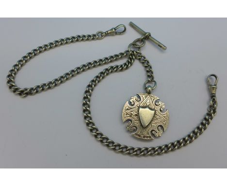 A silver Albert chain and fob, 56g