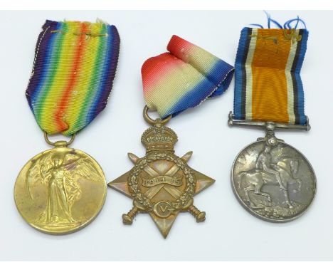 A set of three WWI medals to 13826 Pte. B. Trimmings, Oxford & Bucks Light Infantry