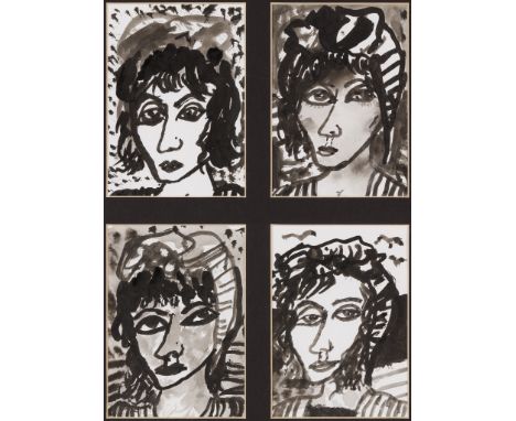§ JOHN BELLANY C.B.E., R.A. (SCOTTISH 1942-2013) FOUR CELTIC MAIDENS Signed (verso of each sketch), signed (to a label verso)