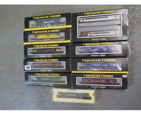 A collection of nine Graham Farish N gauge Locos and a two car set all boxed - all appear good
