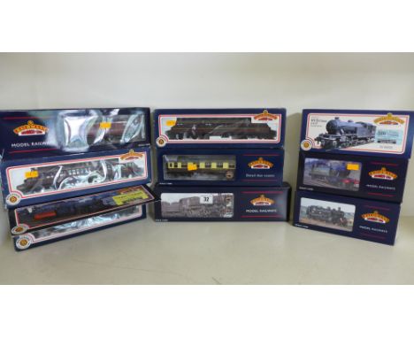 Bachmann - 2 x 57ft MK1 suburban maroon coaches 34-602, 1 x 50ft LMS parcels van 34-327B, 1 x BR Mk1 Restaurant car 39-254, 1