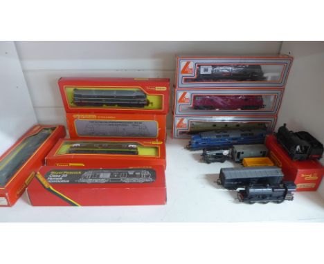 Two Lima Warship Diesel Locomotives, one Lima Western Enterprise Diesel Loco, an Airfix Deltic Locomotive, two Hornby Beyer P