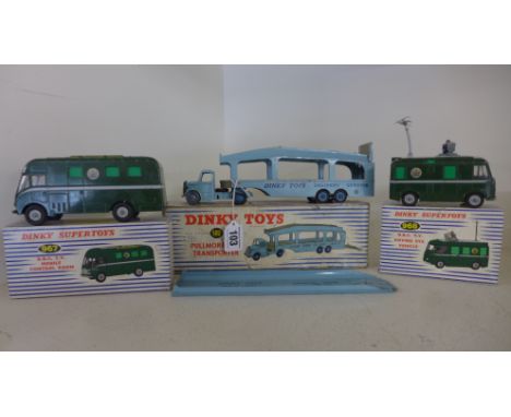 Dinky Toys 968 BBC TV Roving eye vehicle boxed, Dinky Toys 582, Pullmore car transporter Bedford light blue, Dinky Toys 967, 