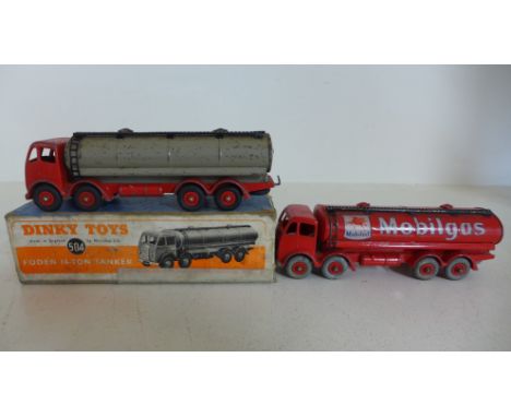 A boxed Dinky Supertoys No504 Foden 14-ton tanker with red cab and chassis and grey tank and an unboxed Foden 14-ton tanker i