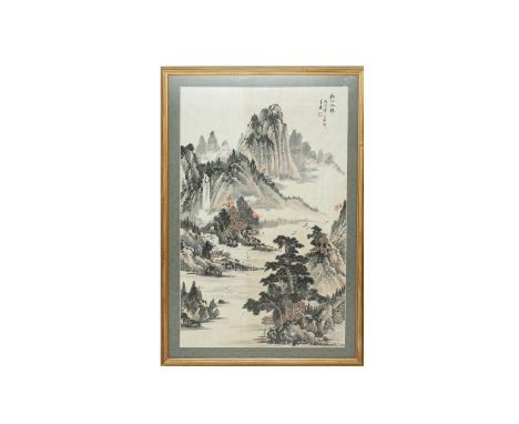 A CHINESE LANDSCAPE SCROLL IN THE MANNER OF WANG YUANQI
Ink and watercolour on paper, in the manner of Wang Yuanqi (Chinese, 
