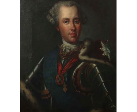 Maler des 18./19. Jh."Portrait eines Adeligen", wohl aus Russland, en face-Halbbildnis in Kürass, darüber Orden, blaue Scherp