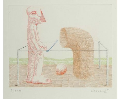 Antes, Horstgeb. 1936 in Heppenheim, deutscher Maler, Grafiker und Bildhauer. "Ohne Titel", Kopffüßler in einer Art Ring steh
