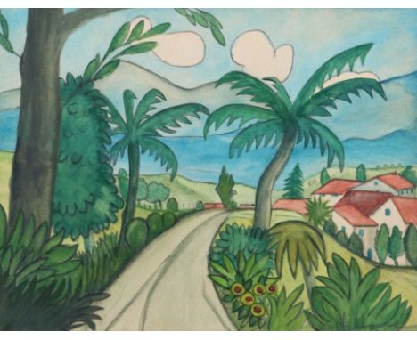 Hesse, HermannCalw 1877 - 1962 Montagnola, Schriftsteller und Maler, Nobelpreisträger. "Tessiner Landschaftsansicht", mit ein