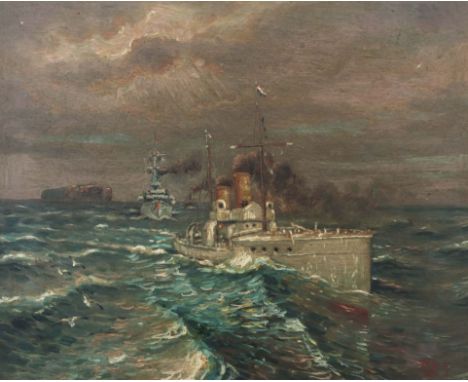 "Depeschenboot Sleipner"Darstellung der bekanntesten Kriegsschiffe der Kaiserlichen Marine im Kielwasser der "Hohenzollern", 
