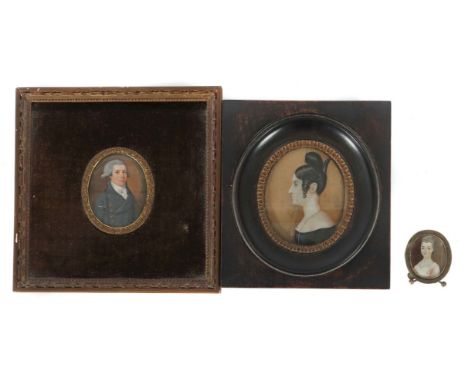 Miniaturmaler des 19. Jh.3 Portraits: 1x "Herrenbildnis" und 2x "Frauenbildnis", variierende Darstellungen, Mischtechnik, HxB