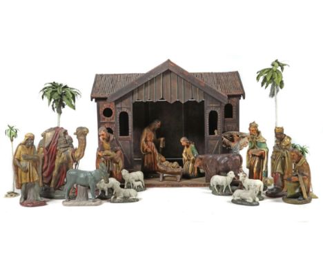 Goebel, Emildeutscher Künstler 1. Hälfte des 20. Jh., "Weihnachtskrippe", 18-teilig, bestehend aus: Jesuskind, Maria, Josef, 