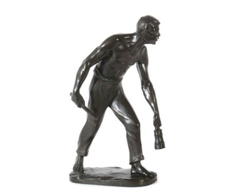 Jaeger, GotthilfKöln 1871 - 1933 Berlin, Bildhauer. "Schreitender Bergmann", Bronze, vollplastische Ausführung eines Mannes m