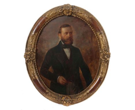 Maler des 20. Jh."Portrait Adolph Schöninger", Halbbildnis eines bärtigen Mannes im Anzug und einer Zigarre in der Hand, unsi