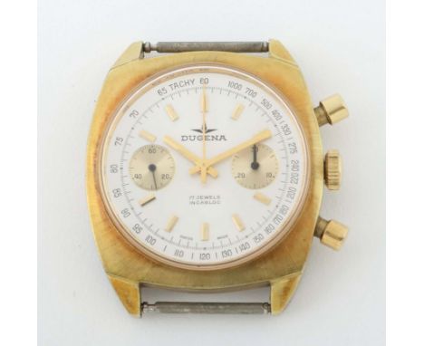 Herrenarmbanduhr DUGENA ChronographDeutschland, Edelstahl/vergoldet, tonneauförmiges Gehäuse, helles Zifferblatt, aufgelegte 