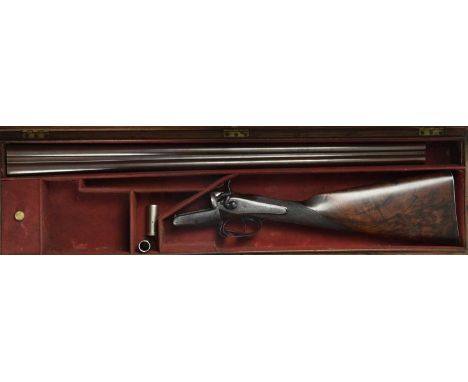  ƑJ. Purdey: a scarce 12 bore 'thumb hole' hammer double sporting gun, serial number 7099, 'Damascus' barrels 28 in., top rib