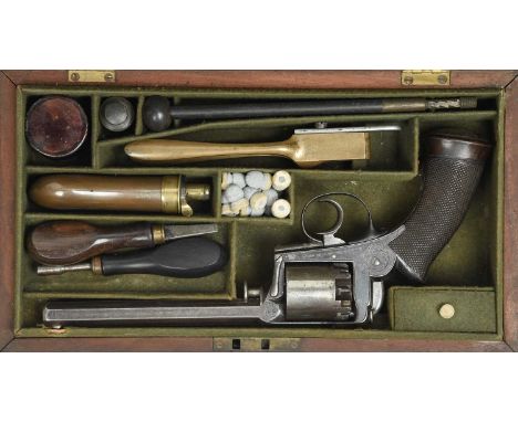 A 54 bore Adams Model 1851 five-shot self-cocking percussion revolver, octagonal barrel 6.25 in., top strap engraved 'WM TRAN