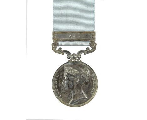 An Army of India Medal to Private William Whitton, 41st Foot, short hyphen reverse, clasp: Ava (W. WHITTON, 41ST FOOT.), irre