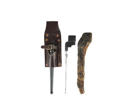 A scarce British No 4 Mk I bayonet, cruciform-section blade 8 in., in Mk I scabbard, associated leather frog; together with a
