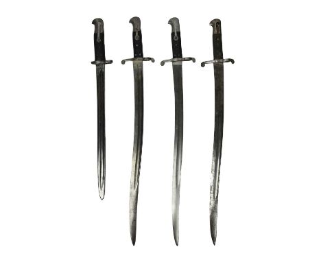 Four Victorian sword bayonets, vis.: i) a pattern 1863 Whitworth, yataghan type blade 22.75 in. steel hilt with round mortice