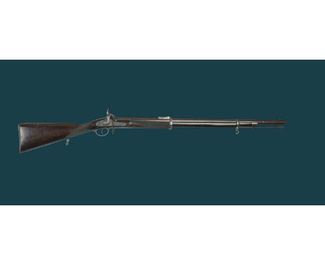 A British .577 two-band Volunteer percussion rifle, browned barrel 33 in., three-groove rifling, hexagonal at the breech with