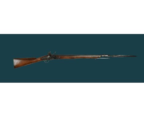A British .750 flintlock service carbine and bayonet, barrel 25.5 in., Tower marked lock with crowned 'GR', ring necked cock,