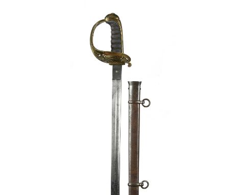A British pattern 1857 Engineers Volunteer Corps officer' sword, fullered blade 32 in., etched decoration including the Victo