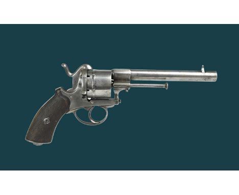 A continental 11mm pinfire six-shot revolver, round barrel 6 in., unfluted cylinder, open-topped frame with extraction rod mo