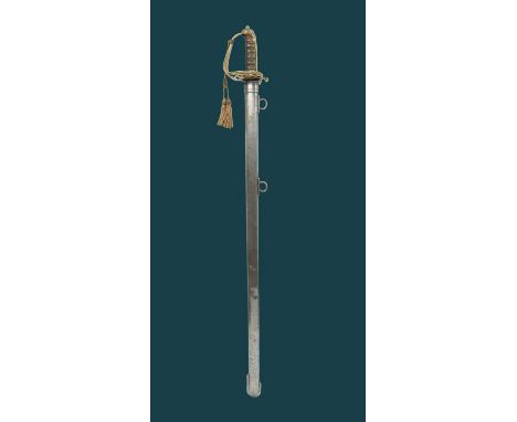 A British pattern 1889 staff sergeant's sword, plain blade 32.5 in. with War Department markings, brass 'gothic' hilt with VR