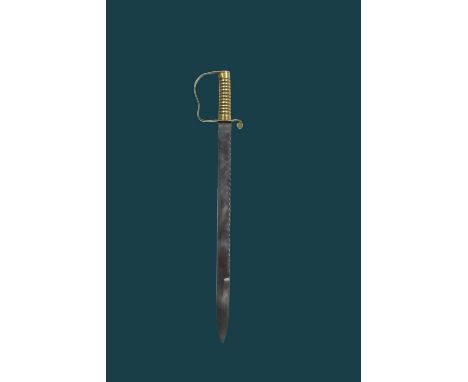 A British pattern 1856 pioneer sword, heavy spear point blade 22.5 in. with saw back, by Wilkinson, brass stirrup hilt with r