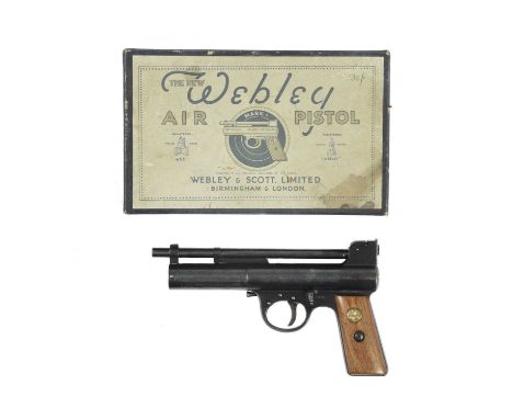 A pre-war .177 Webley Mk I air pistol, serial number 26556, barrel charging design with the barrel mounted over the cylinder 