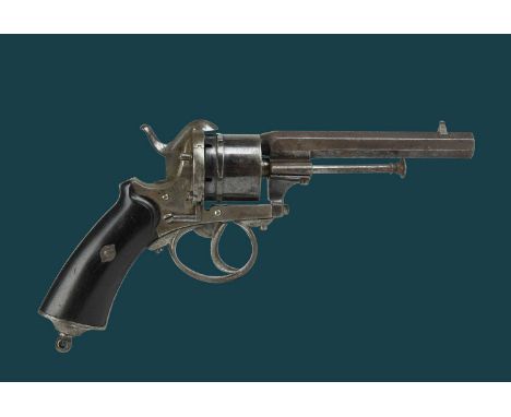 A Belgian 9mm pinfire six-shot revolver, octagonal barrel 4.5 in., unfluted cylinder, Liege proof, open-topped frame with ext