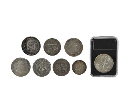 The Americas: various silver coins, including: Brazil: 960 reis, 1819 (KM 326.1), slightly buckled, good fine; Pedro II, 2000