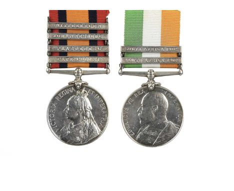 A Second Anglo-Boer War pair of medals to Gunner W. T. Hart, Royal Field Artillery: Queen's South Africa, first type (b), 4 c