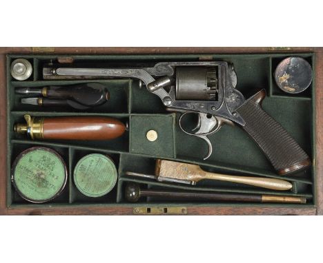 A 54 bore five-shot Third Model Tranter trigger cocking percussion revolver, serial number 15735 T, octagonal barrel 6 in., s
