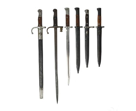 Six bayonets, vis.: i) a Turkish model 1887 (Watts &amp; White 623), hooked quillon, tughra stamped to pommel, steel mounted 