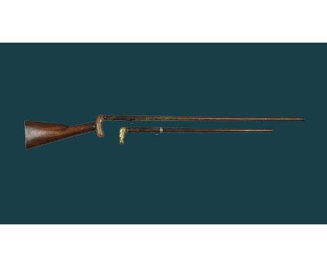 Two English percussion under-hammer guns, both Birmingham proof, the first a walking cane gun with 28 in. barrel, wooden grip