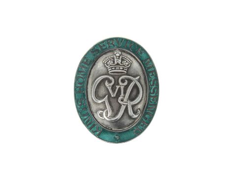A very rare and possibly unique King's Home Service Messenger's badge, George VI, oval, silver, silver-gilt and enamel, the c