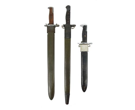 U.S.A.; three bayonets, vis.: i) a model 1905, blade 15.75 in. and dated 1918, steel hilt with wooden grips and sprung retain