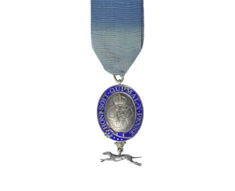 A George VI King's Messenger's Badge, silver, silver-gilt and enamel, the oval badge with convex centre bearing the crowned r