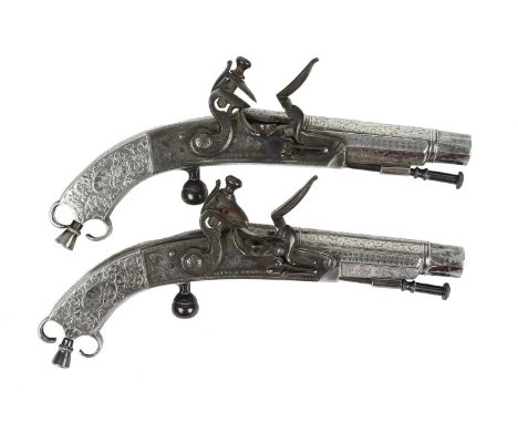 A pair of very fine Scottish all-metal flintlock pocket pistols retailed by Meyer &amp; Mortimer, 116 bore 4 in. three-stage 