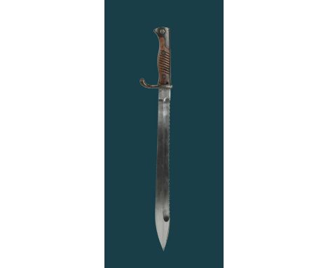 A German model 1898/05 saw-backed bayonet (seitengewehr), by Alex Coppel, broad and flaring blade 14.5 in. with saw teeth to 