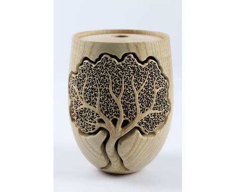 Richard Kennedy (UK) carved and pierced rippled ash hollow form 14x11cm. Signed
&nbsp;
I only briefly met Ray Key once, at Wi