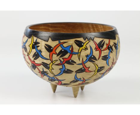 Mike and Laura Hosaluk (Candada) rippled ash decorated bowl 10x14cm. Signed
&nbsp;
“Birds of a Feather”
Ray Key, Mike Hosaluk