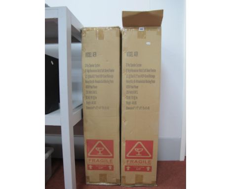 AER Flooring Standing Speakers, seemingly new and unused, 400w three way speaker system, 41" high.