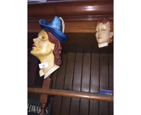 Two Art Deco plaster masksCondition:- a few small chips, some wear to varnish throughout, no makers names, no sign of any oth