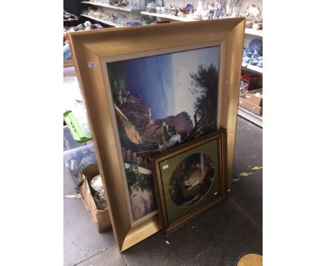 A large continental scene print and another 