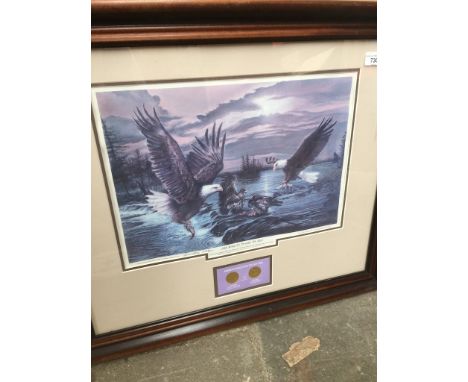 An American Eagle print with gold bullion coin depiction 