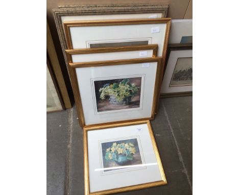 4 signed still life prints after Anne Cotterill, and 2 other prints depicting vintage furniture 