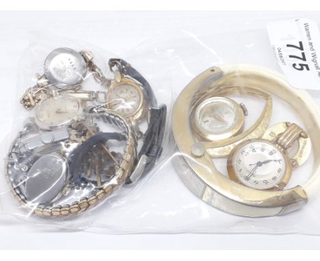 A collection of eight ladies vintage gold plated and nickel plated mechanical watches including a Kelbert watch Co, Emke Gene